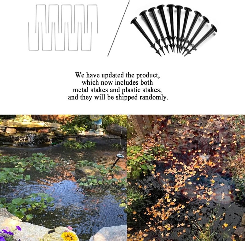 JUNFLYING 10x10 Ft Pond Netting for Leaves, 1/2 in Fine Mesh, Strong Woven Koi Fish Net Cover, Against Birds, Cats & Predators, Stakes Included - Image 1